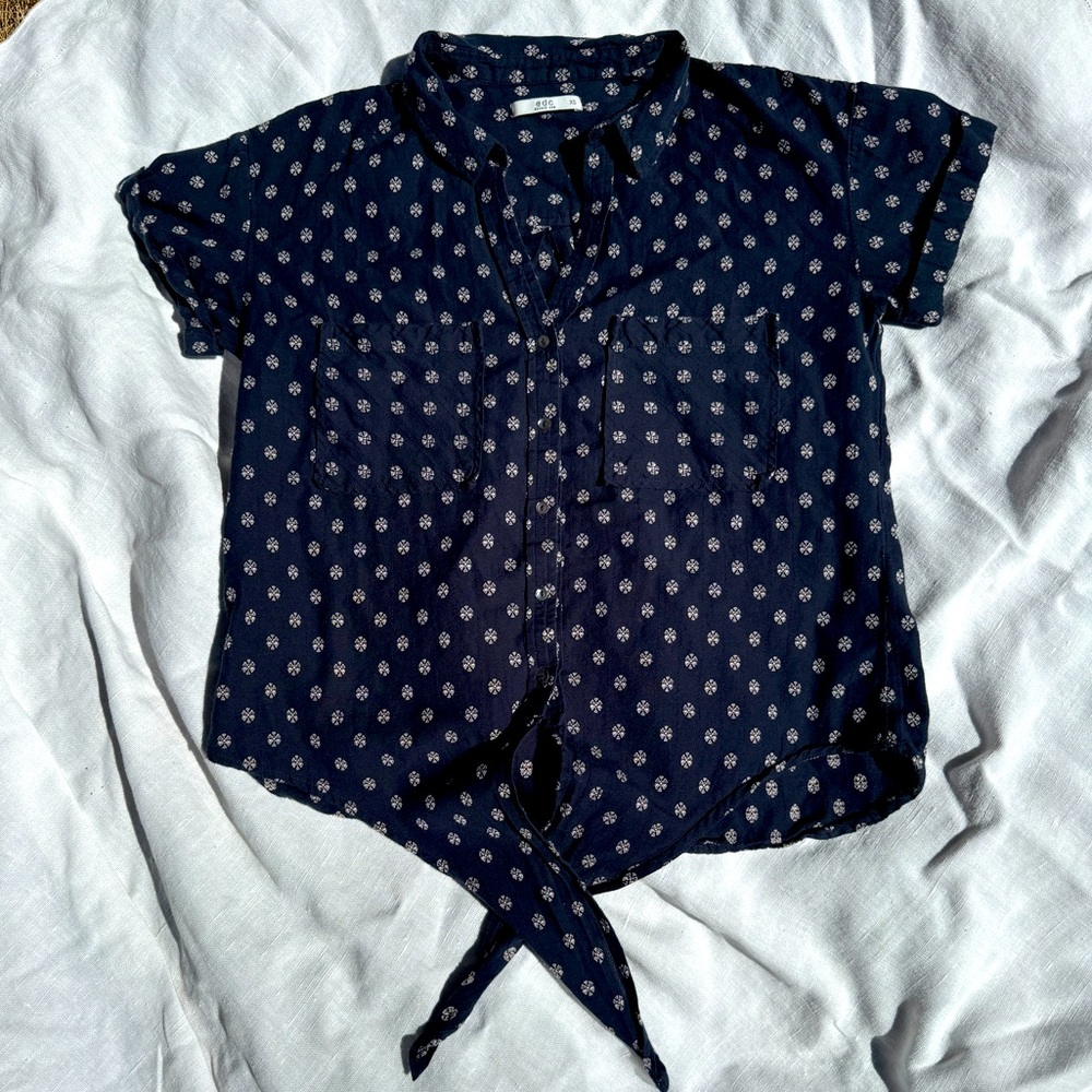 🏝️ Shirt XS Extra Small Top Tie Navy Blue - Esprit EDC